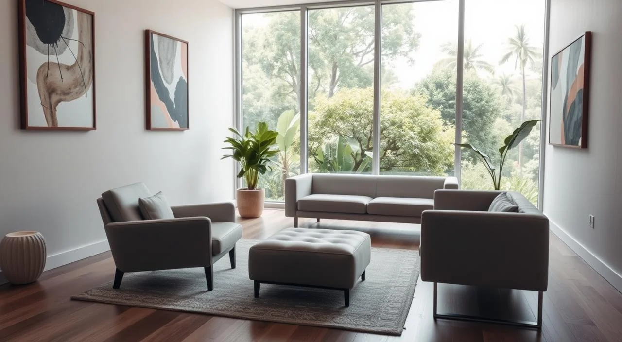 A serene, minimalist therapy room with soft, diffused lighting filtering through large windows overlooking a lush garden. A comfortable armchair and ottoman in neutral tones sit across from a sleek, modern couch. The walls are adorned with abstract art prints, creating a calming, introspective atmosphere. The room has an air of intimacy and privacy, perfect for one-on-one psychotherapy sessions. The session is captured from an angle that showcases the tranquil setting, drawing the viewer's focus to the central therapeutic space. A serene, minimalist therapy room with soft, diffused lighting filtering through large windows overlooking a lush garden. A comfortable armchair and ottoman in neutral tones sit across from a sleek, modern couch. The walls are adorned with abstract art prints, creating a calming, introspective atmosphere. The room has an air of intimacy and privacy, perfect for one-on-one psychotherapy sessions. The session is captured from an angle that showcases the tranquil setting, drawing the viewer's focus to the central therapeutic space.