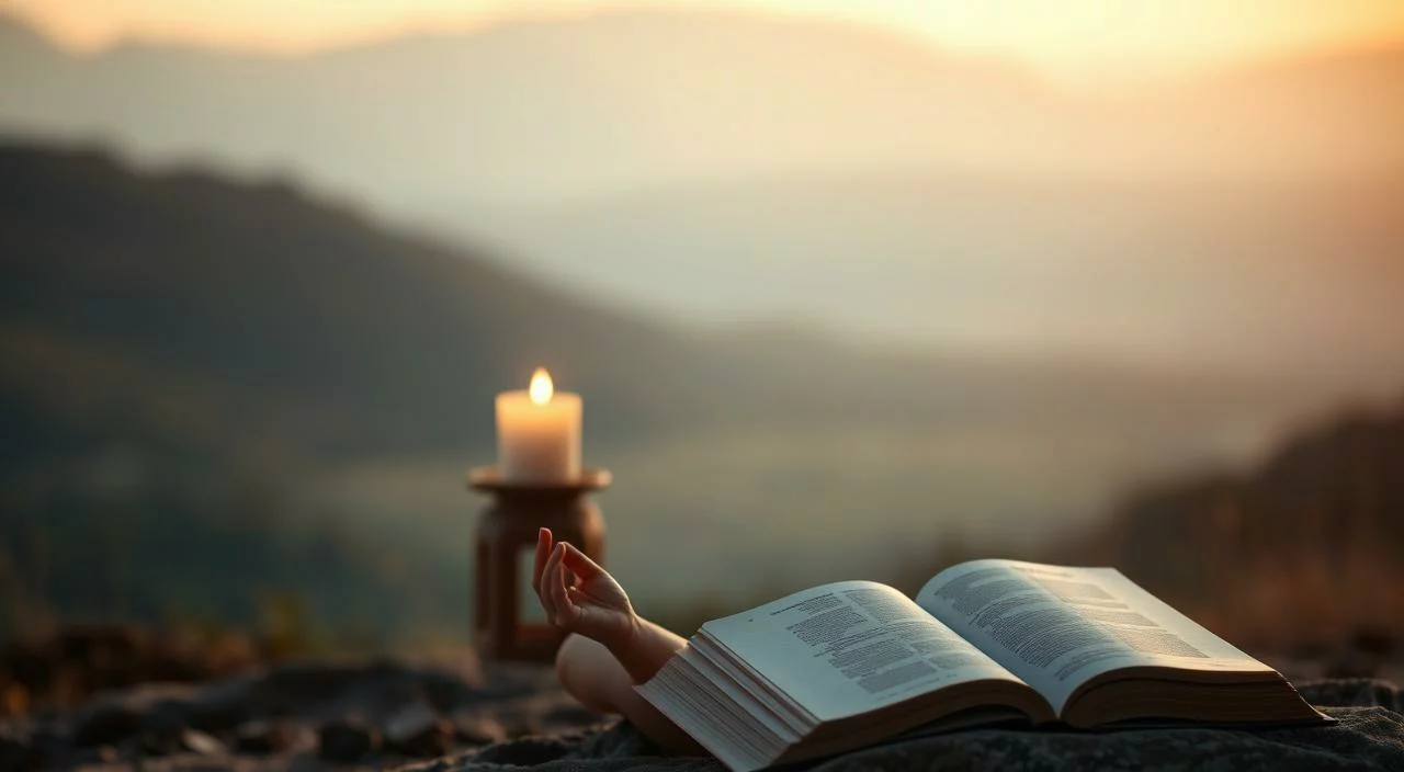 A tranquil and serene scene depicting techniques to overcome the fear of judgment. In the foreground, a person sits in a meditative pose, eyes closed, exuding a sense of inner peace and self-acceptance. The middle ground features symbols of self-empowerment, such as a flickering candle and a open book. The background is a softly blurred landscape, conveying a calming, introspective atmosphere. Warm, natural lighting gently illuminates the scene, creating a sense of comfort and safety. The overall composition is balanced and harmonious, reflecting the journey of overcoming the fear of judgment.