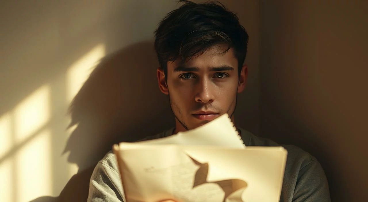 An introspective self-portrait of a pensive individual enveloped in a cloud of self-doubt, with a focused gaze and a subtle expression conveying inner turmoil. The figure is situated in a serene, minimalist environment, with soft, warm lighting casting gentle shadows and creating a contemplative atmosphere. Subtle details, such as a torn notebook or crumpled paper, suggest the character's struggle to overcome the fear of judgment and embrace self-acceptance. The overall composition guides the viewer's attention to the central figure, inviting them to empathize with the subject's emotional journey.