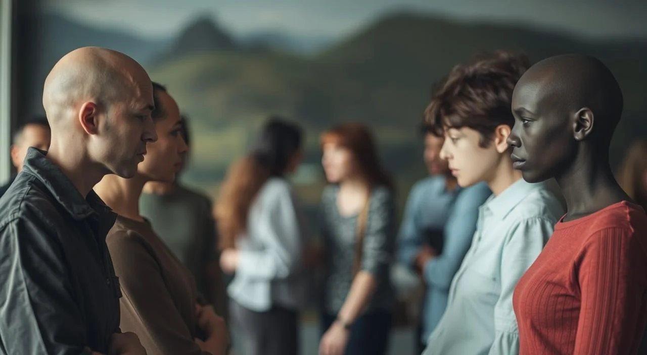 Anxious figures in a social setting, facing each other with uncertainty and discomfort. Muted colors, soft lighting, and a sense of tension in the air. A middle-ground of indistinct shapes and forms, representing the interpersonal dynamics. In the background, a blurred, abstract landscape suggesting the broader context of relationships. The composition conveys the complexities of navigating social interactions while experiencing anxiety, with a subtle, introspective tone. Anxious figures in a social setting, facing each other with uncertainty and discomfort. Muted colors, soft lighting, and a sense of tension in the air. A middle-ground of indistinct shapes and forms, representing the interpersonal dynamics. In the background, a blurred, abstract landscape suggesting the broader context of relationships. The composition conveys the complexities of navigating social interactions while experiencing anxiety, with a subtle, introspective tone.